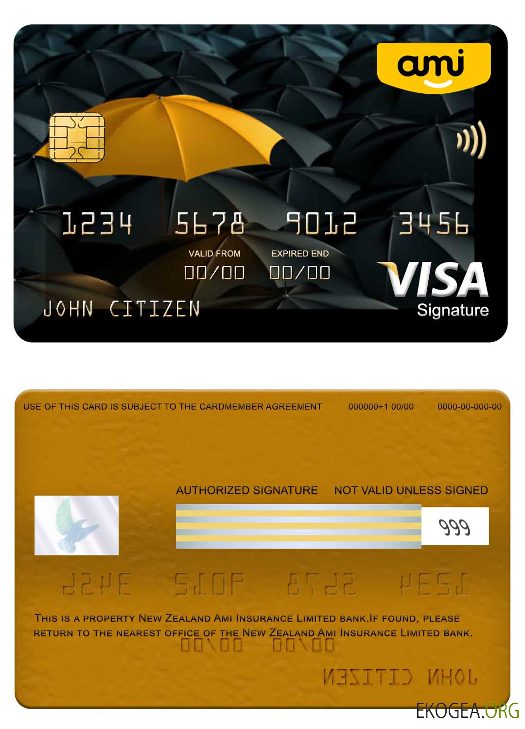 Carte de signature de visa bancaire Ami Insurance Limited de Nouvelle Zélande